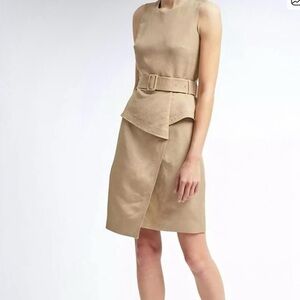 Stylish Tan Sleeveless Belted Dress